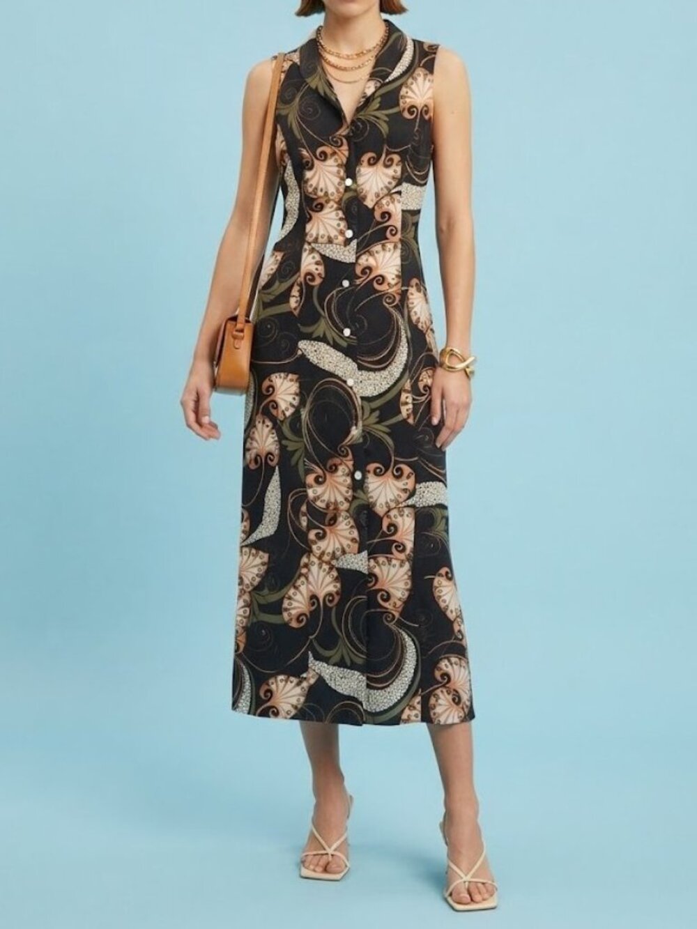 Tradition Collared Full Button Paisley Maxi Dress